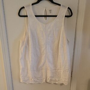 Crown & Ivy White Eyelet Sleeveless Blouse